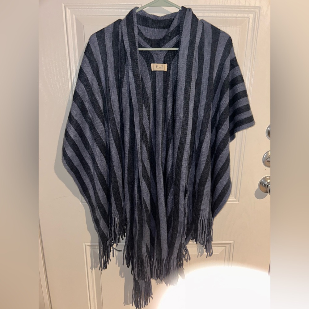 Chic Navy and Blue Striped Poncho